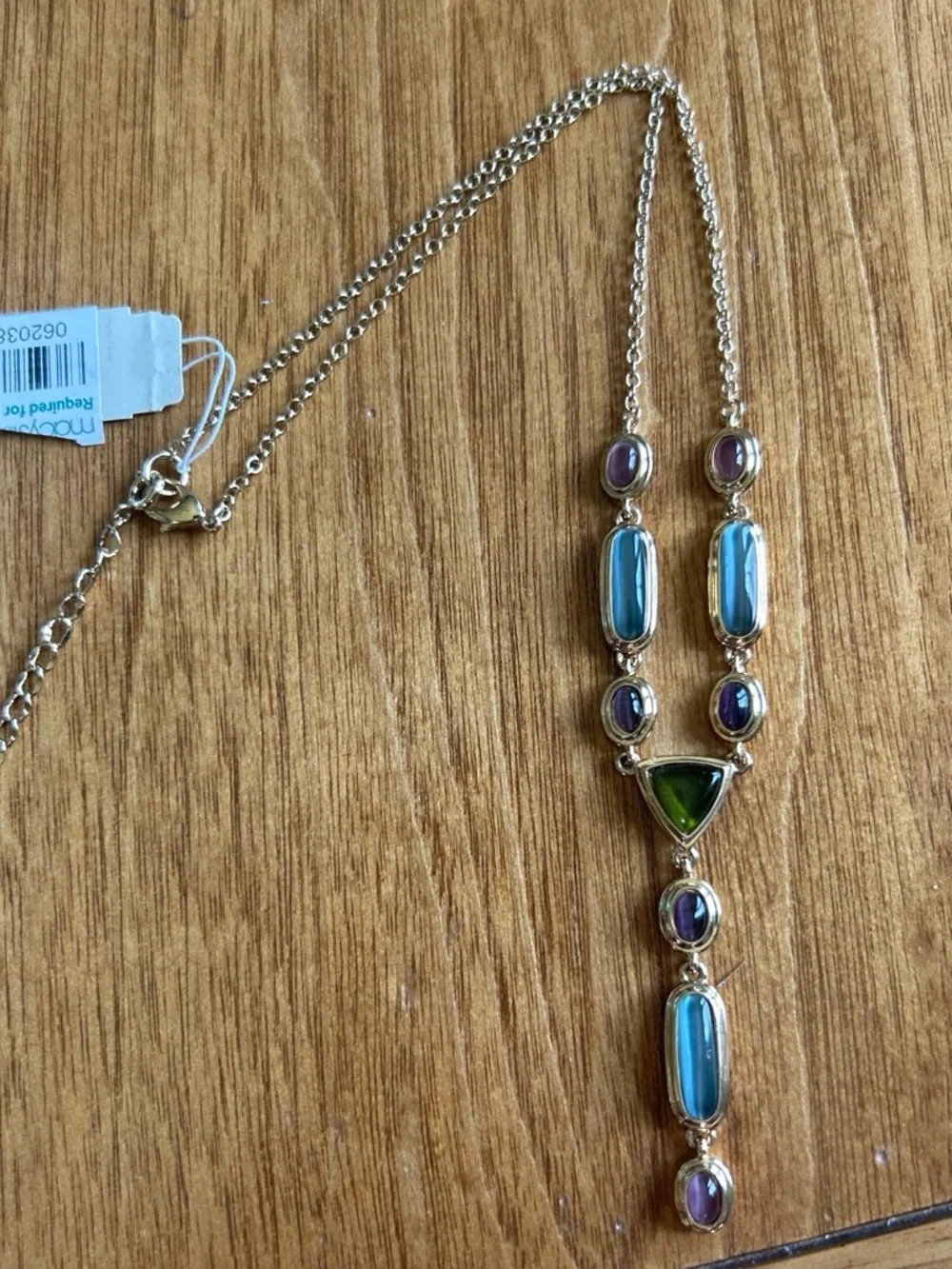 NOS Money Gold-Tone Multicolor Stone Lariat Necklace - Women Jewelry